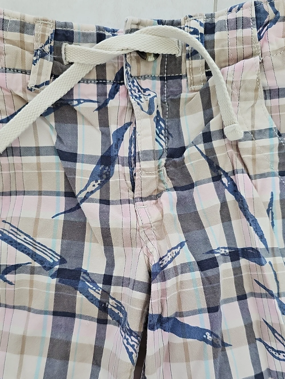 Baby Gap Botanical Plaid Motif Shorts - Navy, Beige & Pink Boys Sz 2T